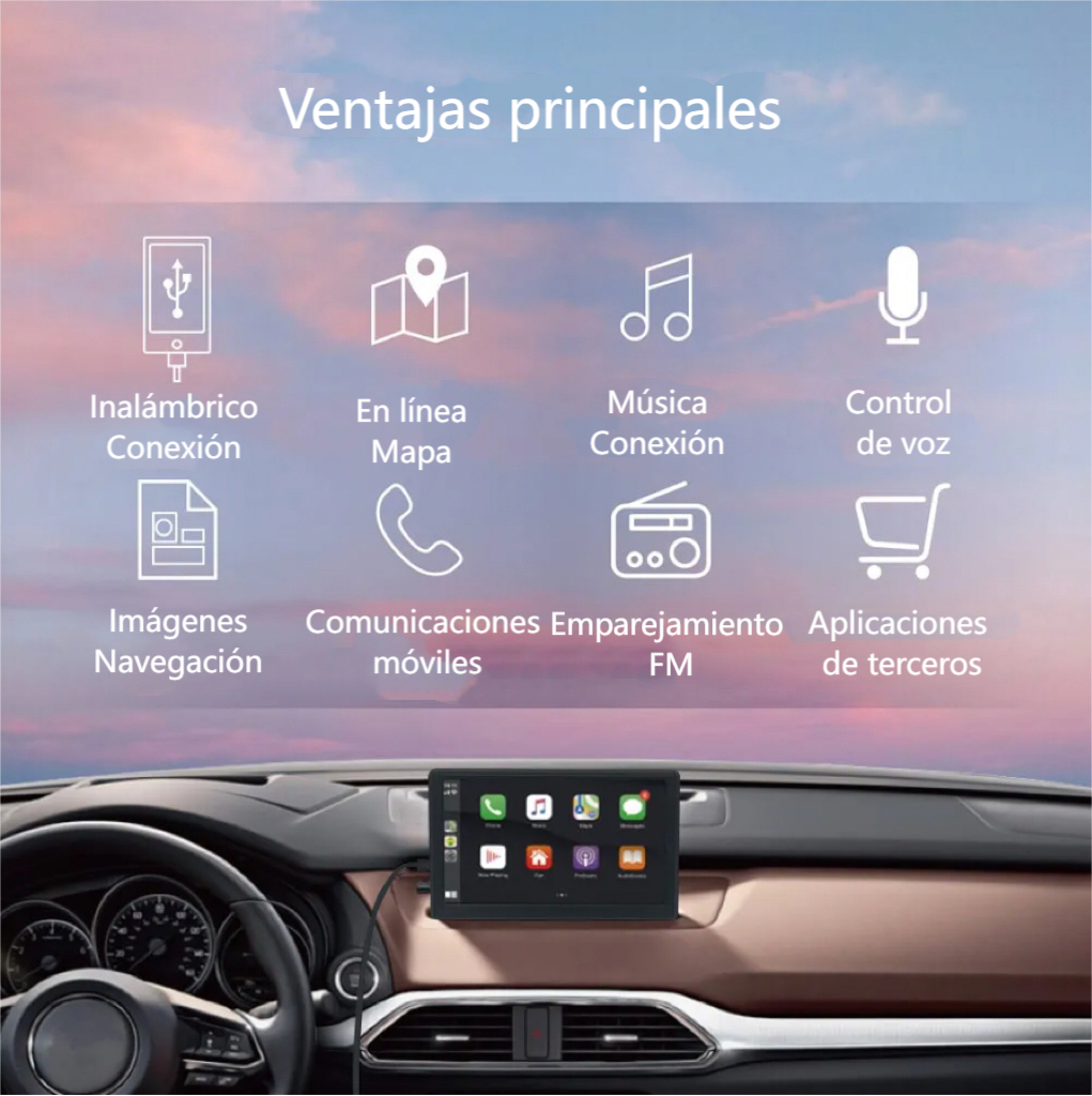 西语1 🔥 🔥Consola inalámbrica para salpicadero Apple CarPlay 2.0 Portable Wireless Touchscreen Carplay&Android Auto Unit For Any Car - Imagen 3