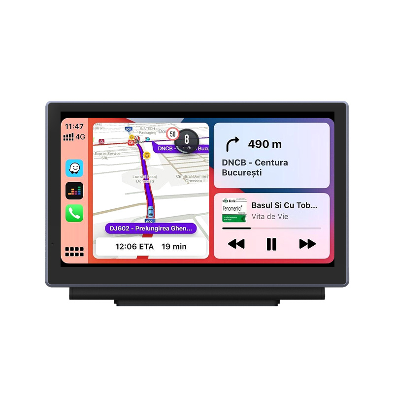 718 Unidad de pantalla táctil portátil CarPlay y Android Auto de 7" con Dashcam 4K + cámara de marcha atrás para cualquier coche. - Imagen 1