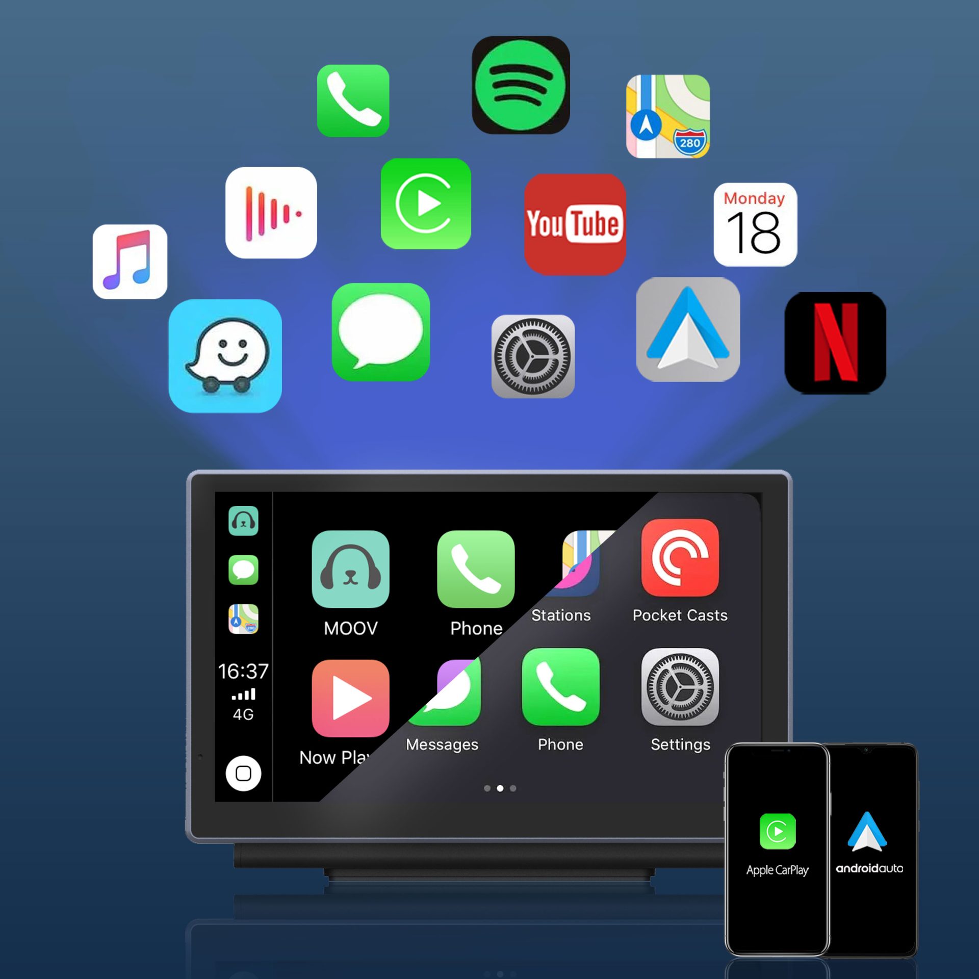主图01 Unidad de pantalla táctil portátil CarPlay y Android Auto de 7" con Dashcam 4K + cámara de marcha atrás para cualquier coche. - Imagen 5